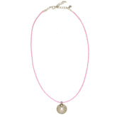 Ketting tibetan amulet roze/zilver